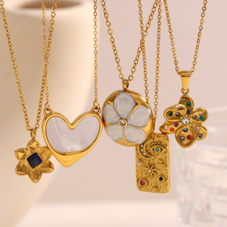 Collier élégant rétro à motif floral, en acier inoxydable doré et étanche, pour femme (1 pièce)