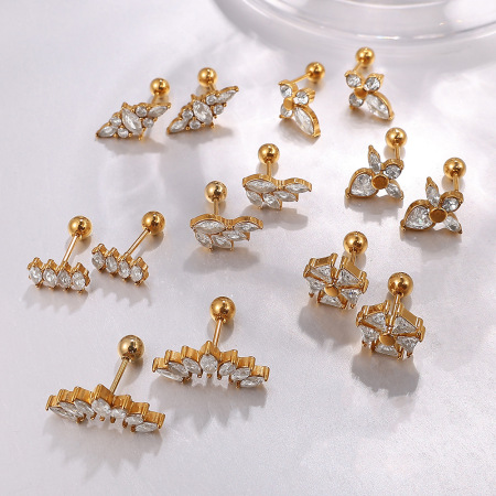 Boucles d'oreilles de piercing en acier inoxydable étanche couleur or, motif floral