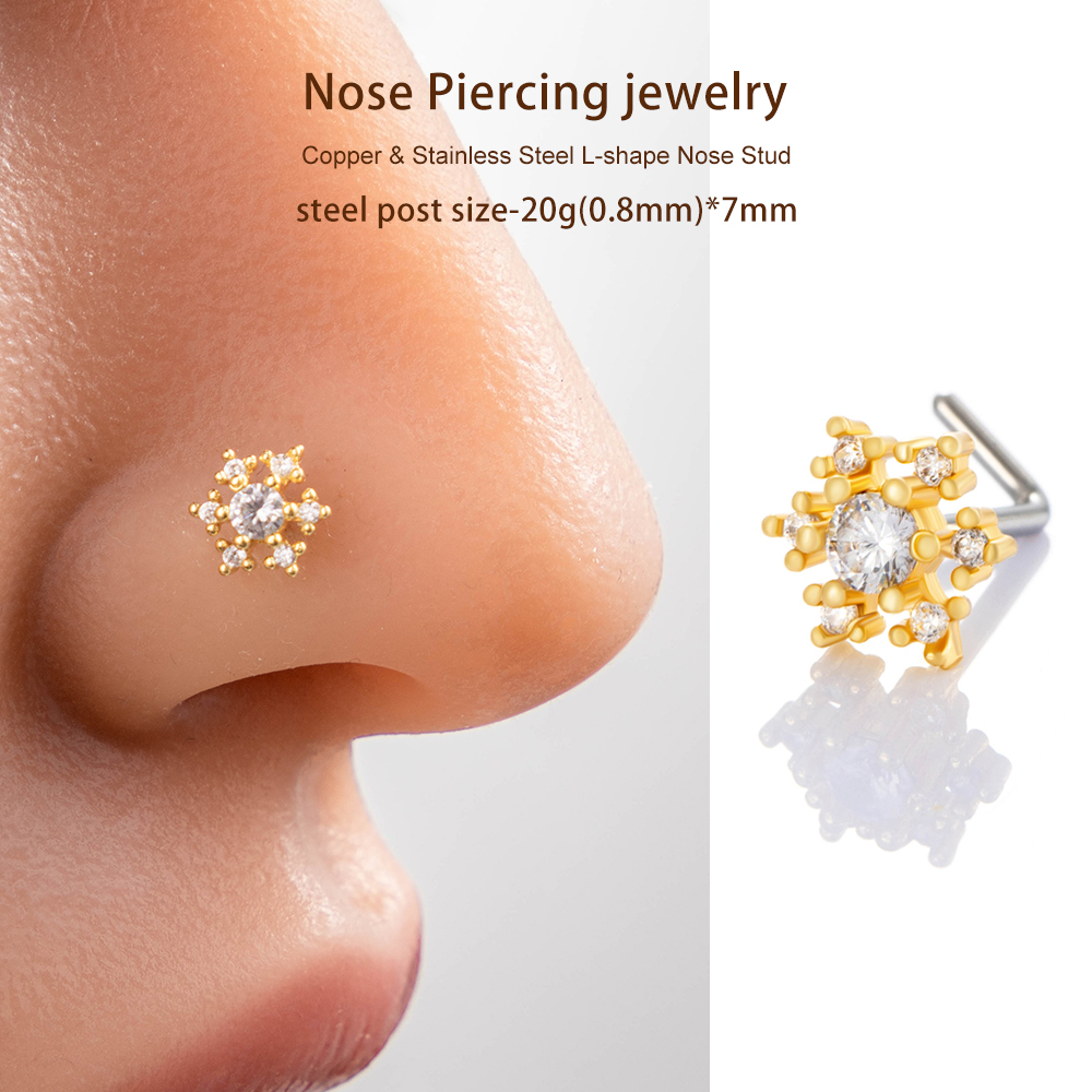 1 Piercing De Nez Flocon De Neige En Cuivre Doré Et Zircon Pour Femme Image5