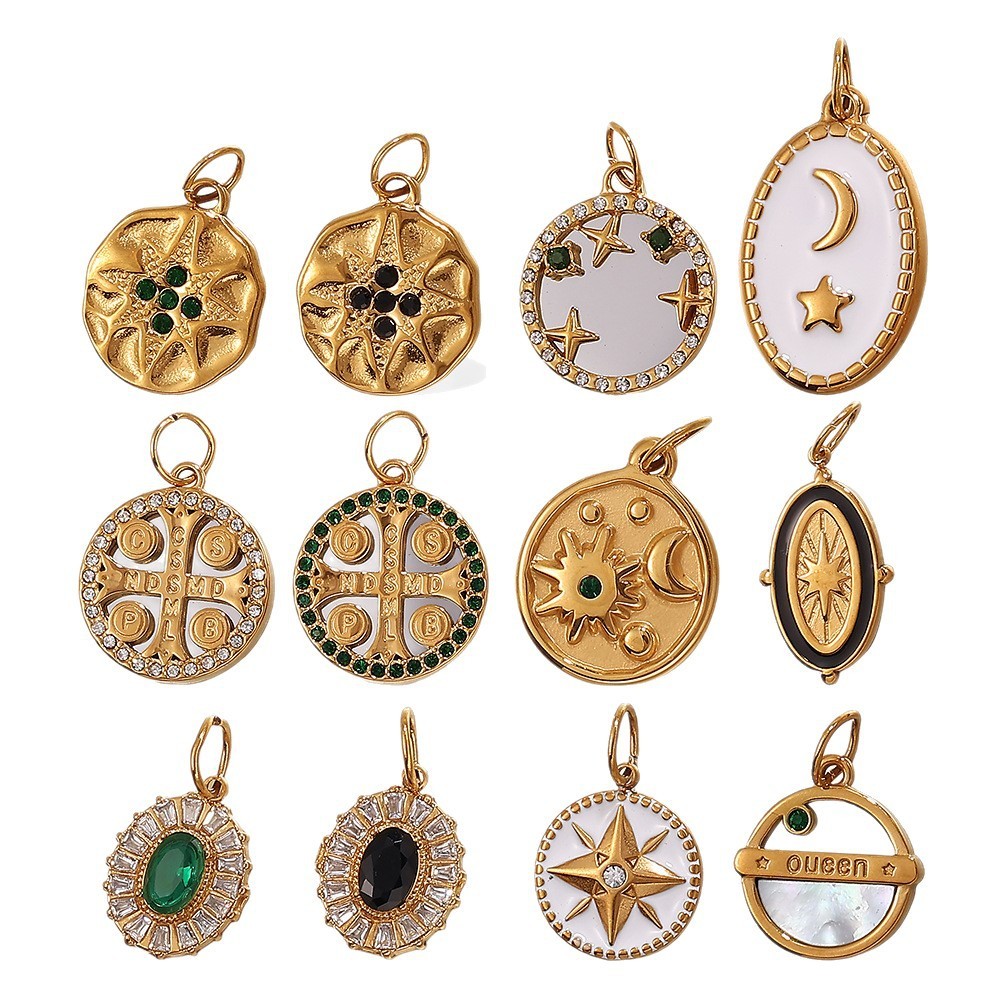 Pendentifs Rétro Soleil Et Lune En Acier Inoxydable Étanche Couleur Or Image5