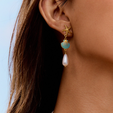 Boucles d'oreilles pendantes en acier inoxydable couleur or Ins Style Oceanic 2