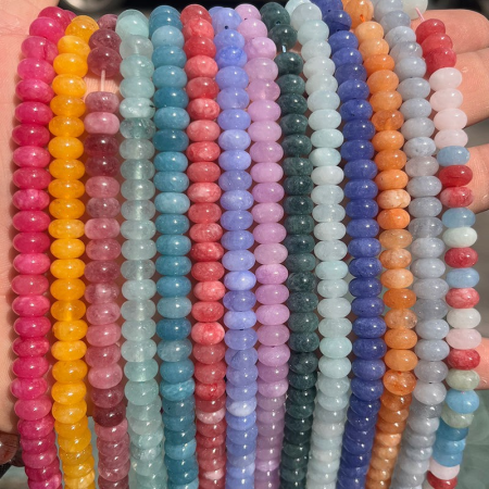 1 chaîne de perles colorées en pierre naturelle (taille des perles : 5 mm x 8 mm)