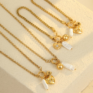 Colliers Pendentifs Pour Femmes En Acier Inoxydable Doré, Étanches, En Forme De Cœur, Style Rétro Romantique h5 Image2