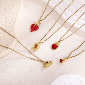 1 Paire De Colliers Pendentifs Pour Femmes, Série Luxueuse, Élégants, En Forme De Cœur, En Acier Inoxydable Étanche, Couleur Or h5 Image3