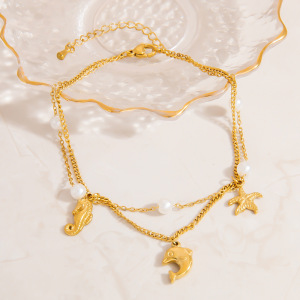 Bracelet De Cheville Simple Series Casual Turtle En Acier Inoxydable Étanche Couleur Or h5 Image4