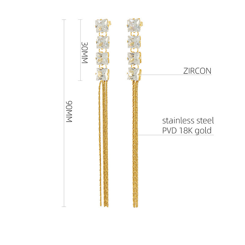 Boucles D'Oreilles De Soirée À Pompon En Acier Inoxydable Imperméable Couleur Or Image2