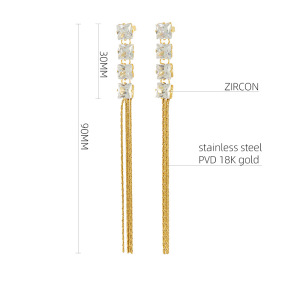 Boucles D'Oreilles De Soirée À Pompon En Acier Inoxydable Imperméable Couleur Or h5 Image2