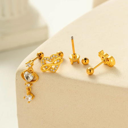 Boucles d'oreilles piercing en forme de cœur en cuivre et zircon 2