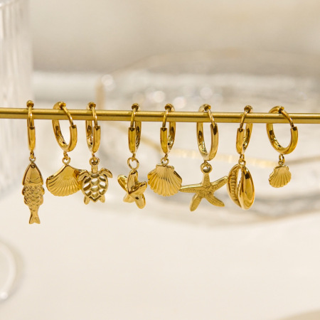 Boucles d'oreilles pour femmes Ocean Series Golden Sea Snail en acier inoxydable étanches 2