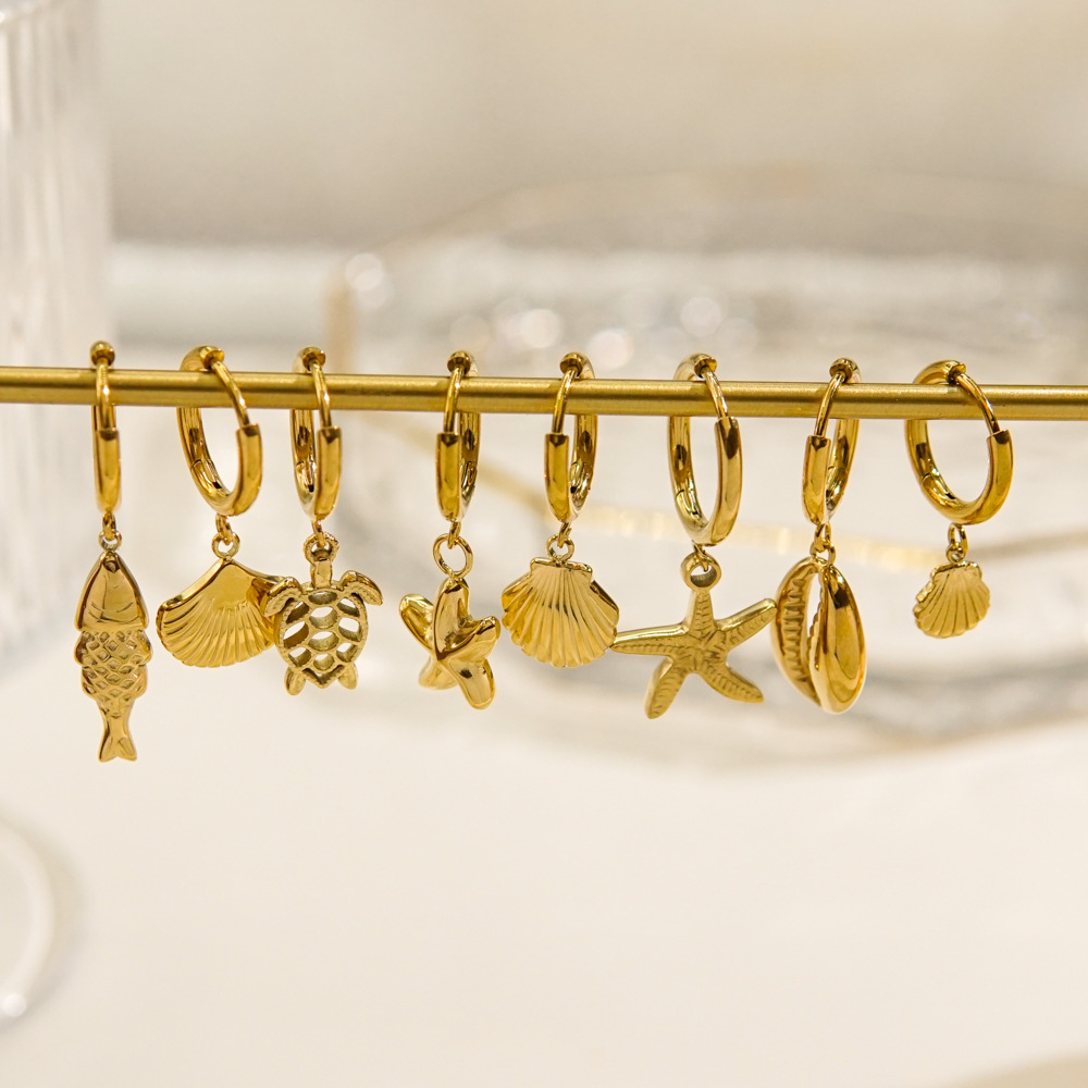 Boucles D'Oreilles Pour Femmes Ocean Series Golden Sea Snail En Acier Inoxydable Étanches Image2