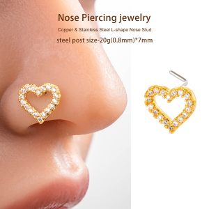 1 Pièce De Piercing De Nez En Forme De Cœur En Cuivre Doré Et Zircon Pour Femme h5 Image6