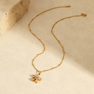Colliers Pendentifs Pour Femmes, Collection Simple Series Elegant Flower, En Acier Inoxydable Étanche h5 Image3