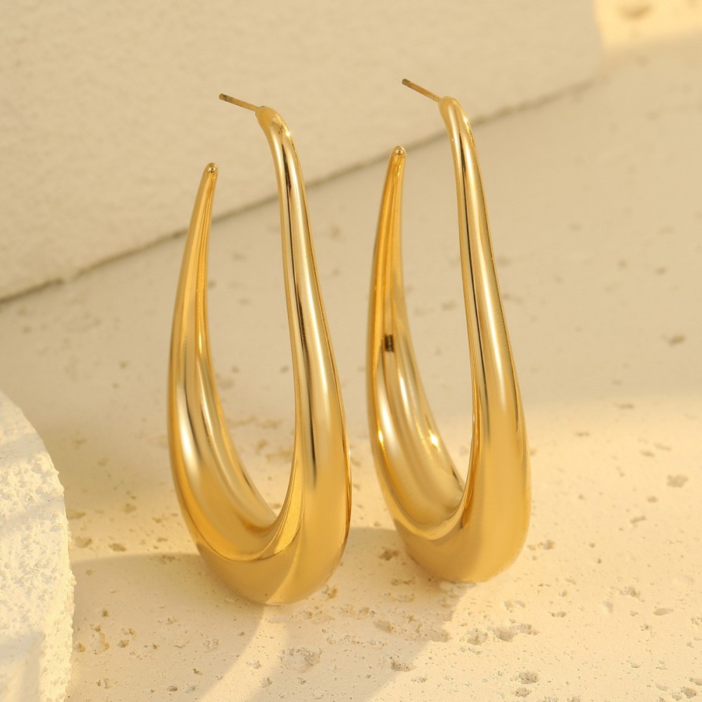 1 Paire De Boucles D'Oreilles Créoles Simples En Acier Inoxydable De Couleur Unie Pour Femme Image2