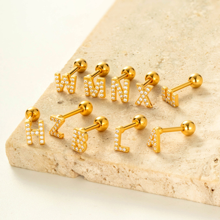 1 pièce de boucles d'oreilles piercing pour femme, série Simple, lettre simple, cuivre, or, zircon