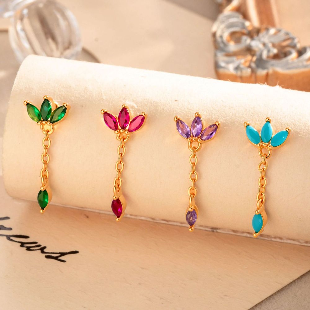 1 Pièce De Boucles D'Oreilles Piercing Géométriques Simples En Cuivre Doré Et Zircon Pour Femmes h5Image6