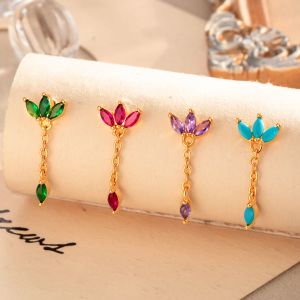 1 Pièce De Boucles D'Oreilles Piercing Géométriques Simples En Cuivre Doré Et Zircon Pour Femmes h5 Image6