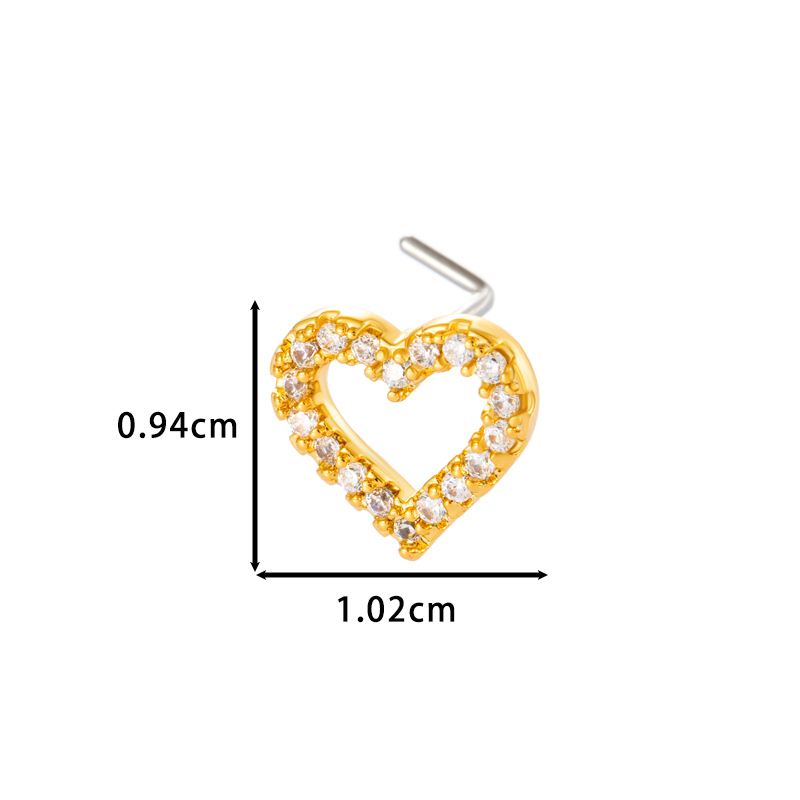 1 Pièce De Piercing De Nez En Forme De Cœur En Cuivre Doré Et Zircon Pour Femme Image2