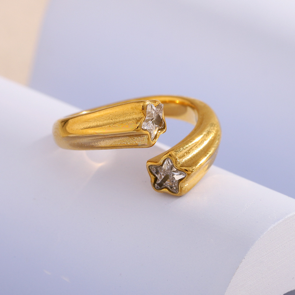 Bague Pour Femme En Acier Inoxydable Étanche, Ornée De Pierres Précieuses (1 Pièce), Collection Simple Series, À Porter Au Quotidien. Image4
