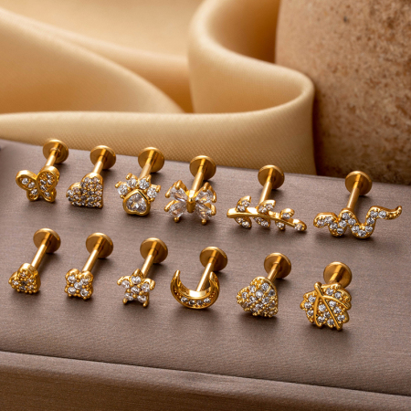 1 pièce de boucles d'oreilles simples en forme de cœur, couleur cuivre et or, zircone cubique, pour femme