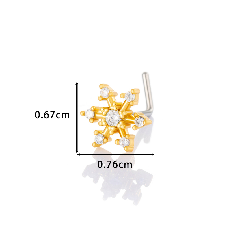 1 Piercing De Nez Flocon De Neige En Cuivre Doré Et Zircon Pour Femme h5Image2