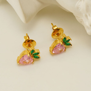 Boucles D'Oreilles Piercing En Acier Inoxydable Couleur Or, Étanches, À Motif Fraise h5 Image4