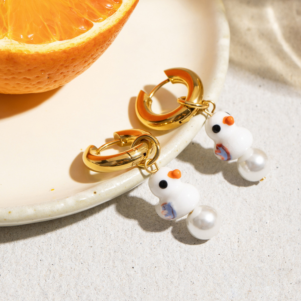 Boucles D'Oreilles Pendantes Mignonnes En Acier Inoxydable Imperméable Couleur Or, Motif Animal Image6