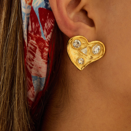 Boucles d'oreilles puces rétro en acier inoxydable, couleur or, étanches, en forme de cœur
