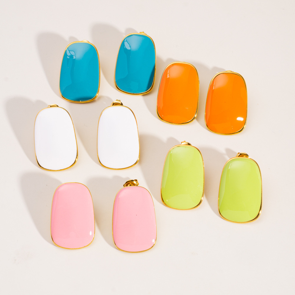 Boucles D'Oreilles Puces Pour Femmes, Collection Simple Series, Couleur Unie, En Acier Inoxydable Étanche. Image5