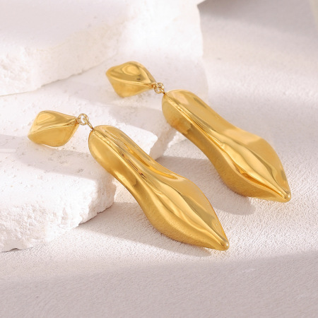 Boucles d'oreilles pendantes pour femmes, en acier inoxydable uni, étanches et au style décontracté. 2