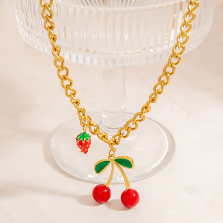 Colliers pendentifs Sweet Cherry en acier inoxydable étanche couleur or