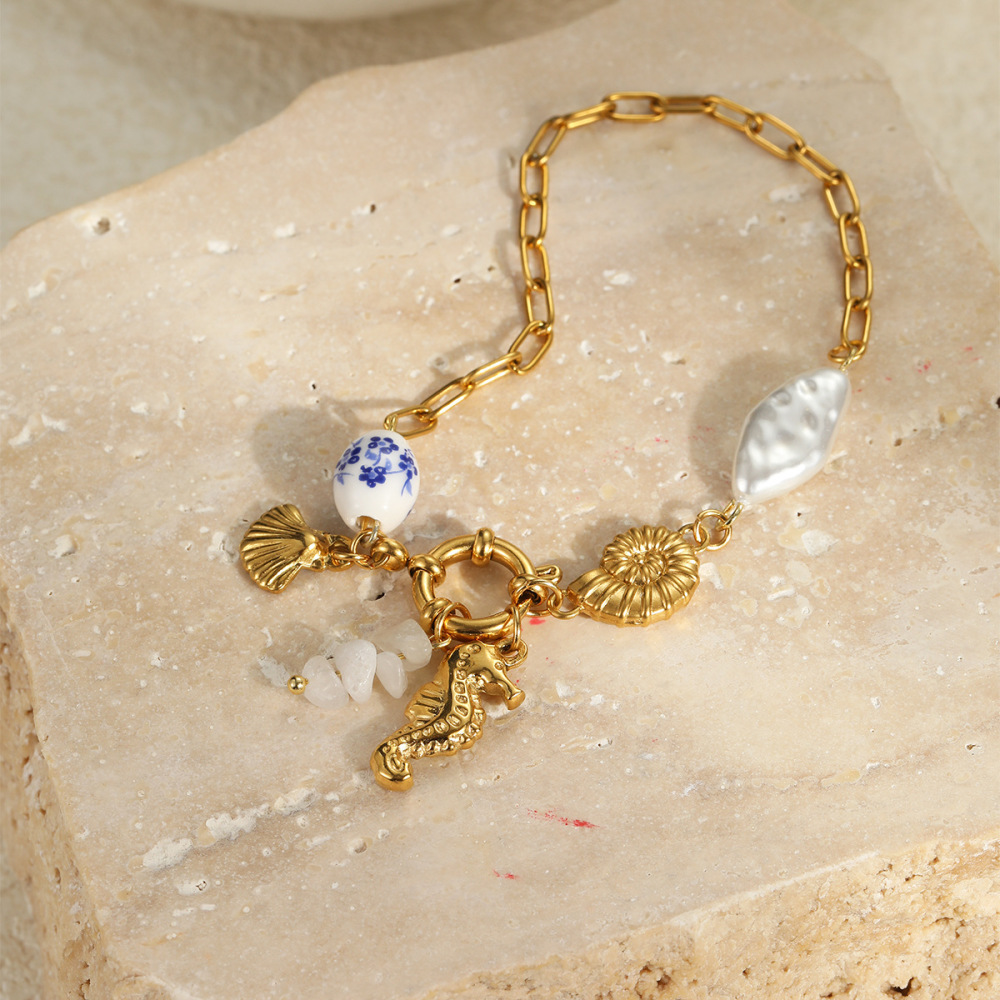 1 Paire De Bracelets À Breloques Pour Femme, Motif Tortue, Collection Romantique, En Acier Inoxydable, Couleur Or, Étanches. h5Image4