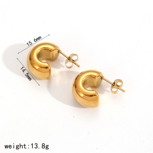 Boucles D'Oreilles Puces Simples En Acier Inoxydable Imperméable Couleur Or h5 Image2