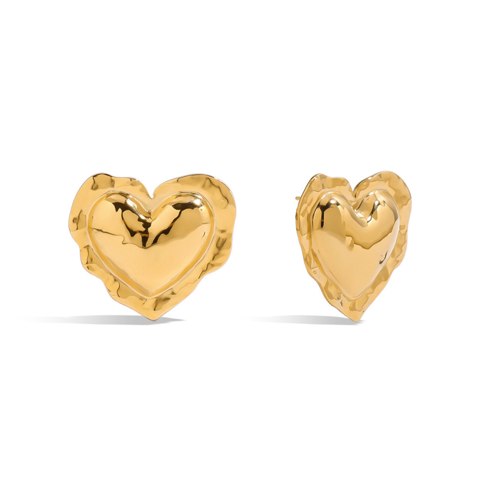 Boucles D'Oreilles Puces Rétro En Acier Inoxydable, Couleur Or, Étanches, En Forme De Cœur