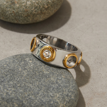 Bague tendance style punk en acier inoxydable étanche, couleurs mélangées
