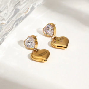 Boucles D'Oreilles Pendantes En Acier Inoxydable Doré, Couleur Or, Motif Cœur Simple h5 Image3