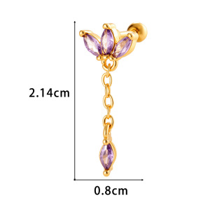 1 Pièce De Boucles D'Oreilles Piercing Géométriques Simples En Cuivre Doré Et Zircon Pour Femmes h5 Image2