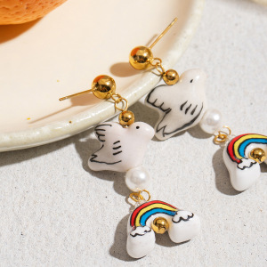 Boucles D'Oreilles Pendantes Mignonnes En Acier Inoxydable Imperméable Couleur Or, Motif Animal h5 Image5