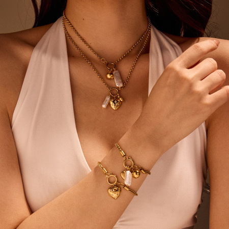 Colliers Pendentifs Pour Femmes En Acier Inoxydable Doré, Étanches, En Forme De Cœur, Style Rétro Romantique