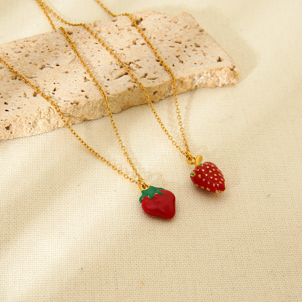 Colliers Pendentifs Pour Femmes, Collection Romantique, Motif Fraise Douce, En Acier Inoxydable Étanche Image2