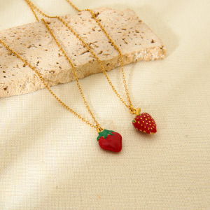 Colliers Pendentifs Pour Femmes, Collection Romantique, Motif Fraise Douce, En Acier Inoxydable Étanche h5 Image2
