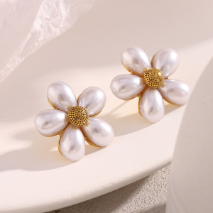 Boucles D'Oreilles À Tige Élégantes Et Simples En Acier Inoxydable En Forme De Fleur Pour Femme h5 Image4
