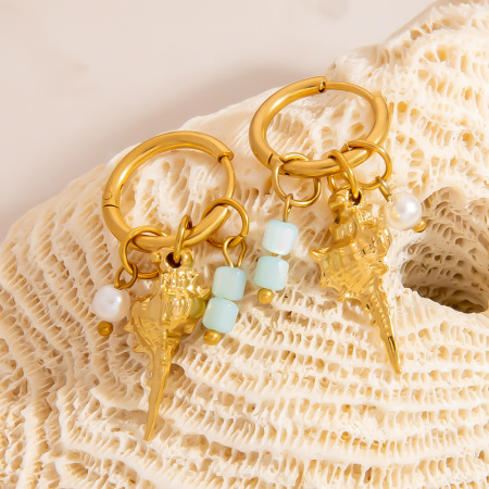 Boucles d'oreilles pendantes pour femme, en acier inoxydable étanche, couleur or, collection Simple Series (1 paire). 2
