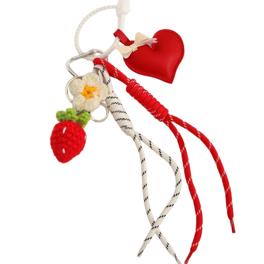 1 Breloque De Sac En Forme De Cœur En Pu Avec Fleur De Fraise Image5