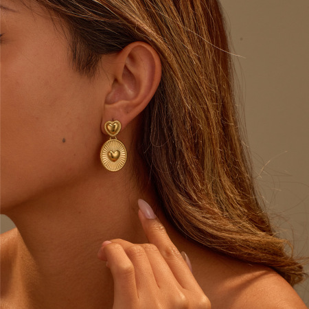 Boucles d'oreilles pendantes pour femme, collection romantique Daily Heart, en acier inoxydable étanche, couleur or (1 paire). 2