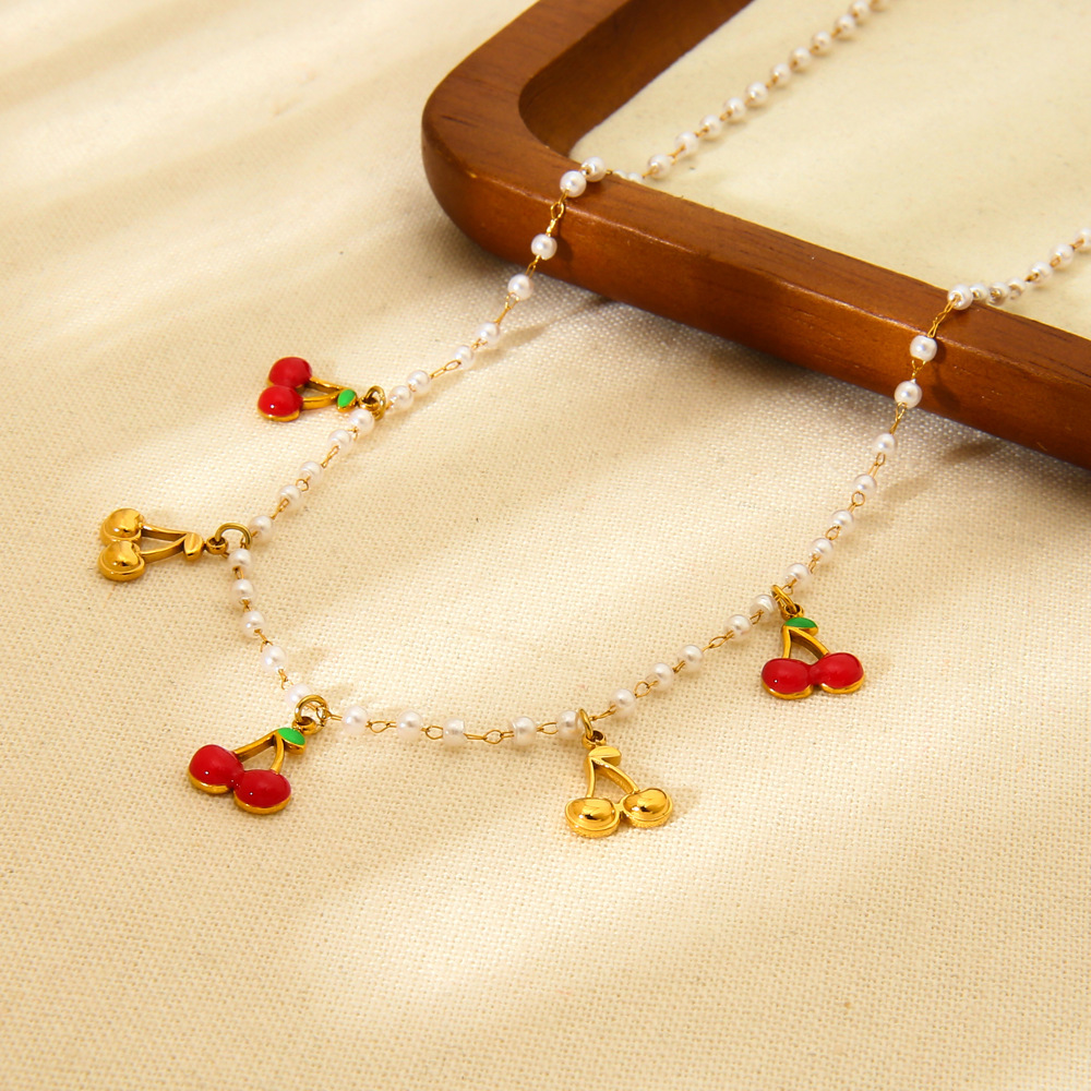 1 Paire De Colliers À Pendentif Pour Femme, Série Romantique, En Acier Inoxydable, Couleur Or, Avec Perles Artificielles Image3