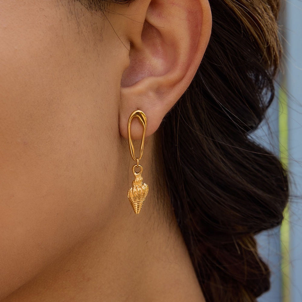 Boucles D'Oreilles Pendantes En Acier Inoxydable Couleur Or Whelk Image2