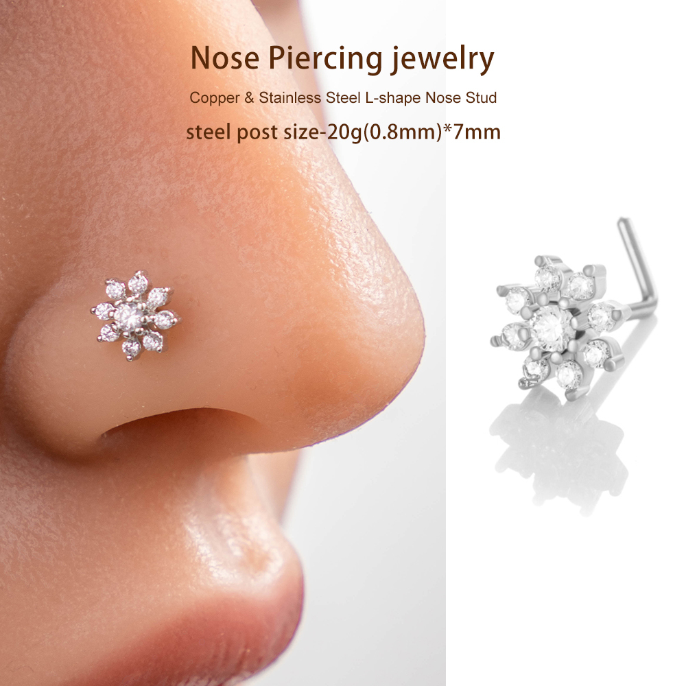 1 Pièce De Clou De Nez En Forme De Fleur En Cuivre Doré Et Zircon Pour Femme h5Image6