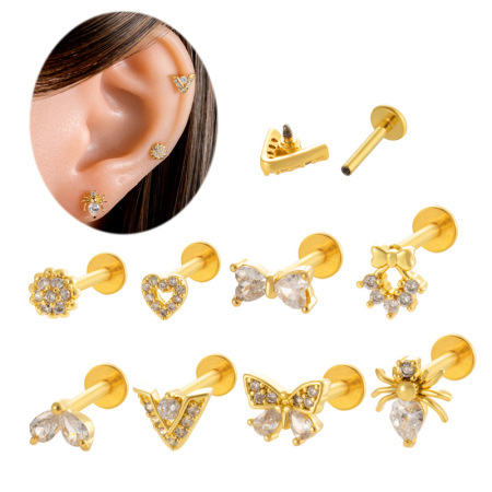 1 pièce de boucles d'oreilles simples en forme de nœud papillon quotidien, couleur cuivre or et zircon, pour femmes 2