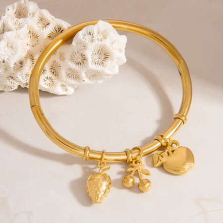 Bracelets à breloques pour femmes, en acier inoxydable, étanches, couleur or, avec de jolis fruits