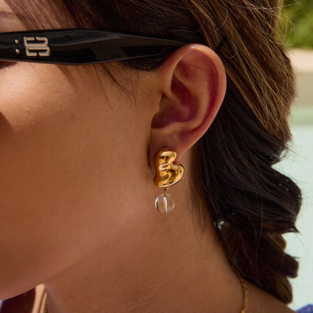 Boucles d'oreilles pendantes en acier inoxydable doré, couleur cœur, étanches. 2